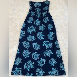 Escapada Living Navy Blue/Aqua Coral 🪸 Print Sleeveless Maxi Dress